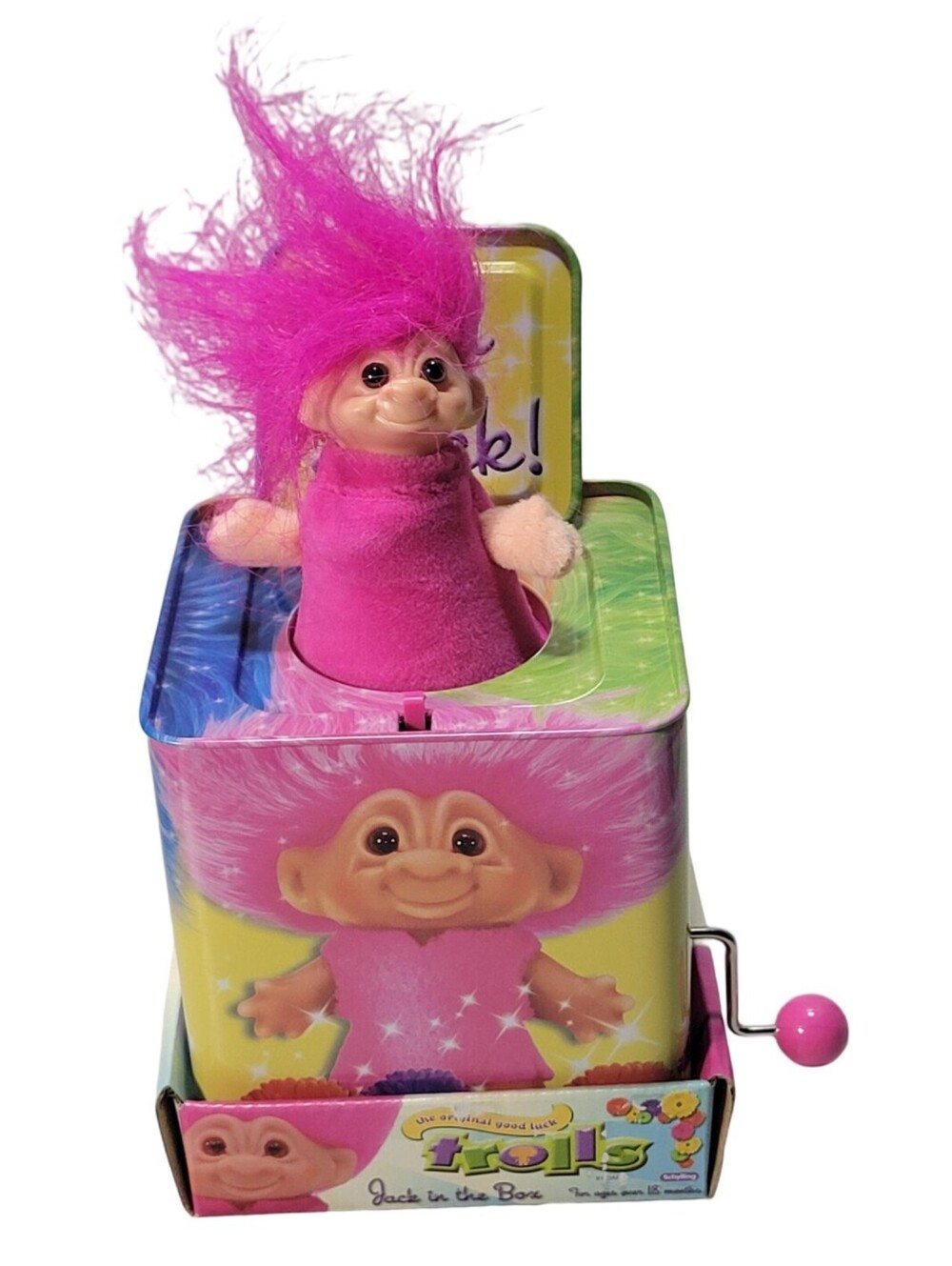 2006 Good Luck Trolls Jack In The Box Pink Hair Toy Schylling Works w Box